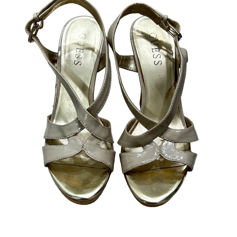 Guess Beige Open Toe Espadrille Wedge Sandals Women's Size 6.5